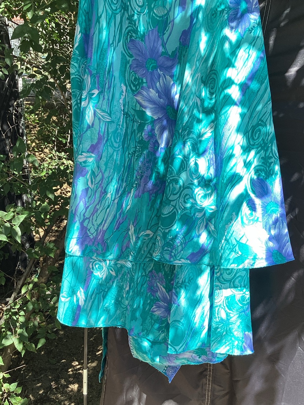A-Line Floral Teal & Purple Midi Skirt